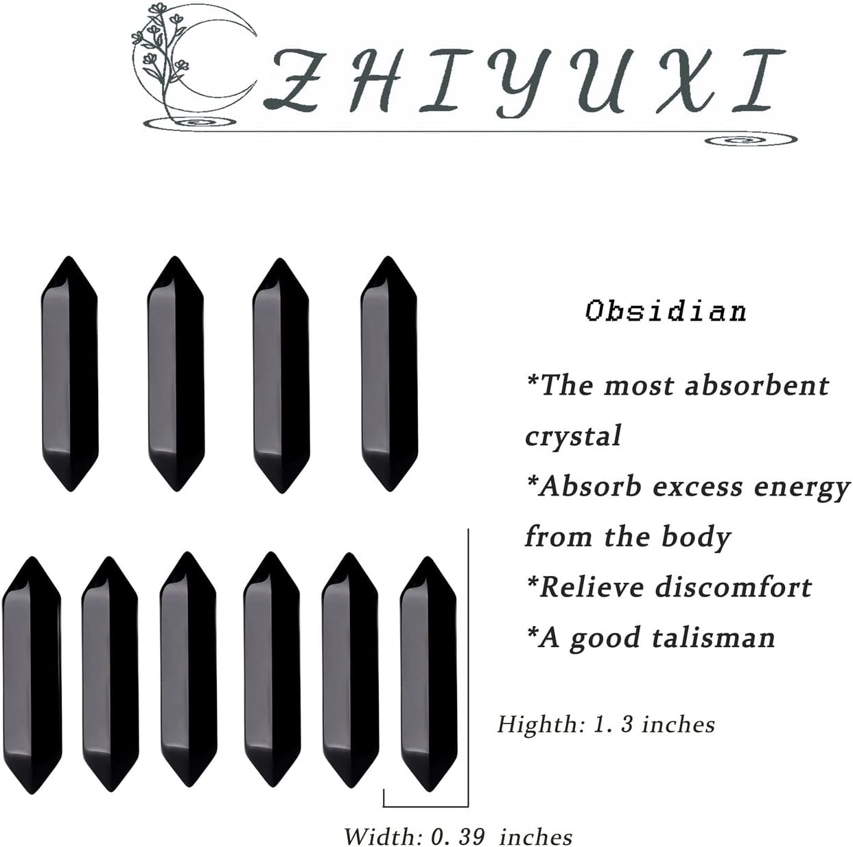 ZHIYUXI Obsidian Crystal Gemstones Points Healing Crystals Black Obsidian Crystal Wand Obsidian Stone Black Stones Tumbled Polished Energy Reiki Stones Meditation Yoga Decor Gifts 10 Pcs