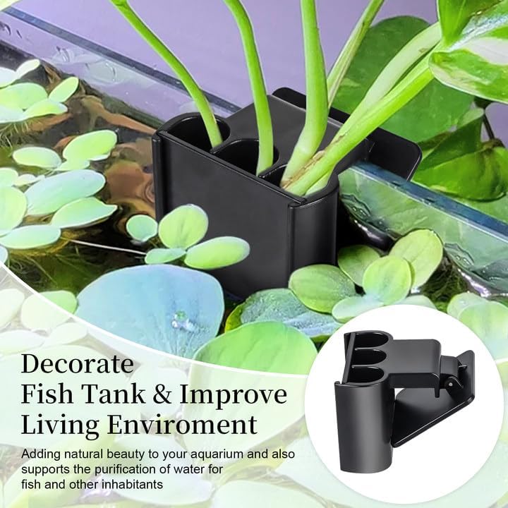 2 Pack Hanging Aquarium Plant Holder – 3 Holes Aquatic Plant Cups, Fish Tank Holder for Aquatic Plants, Ideal for Aquarium Tank Decoration(Black)