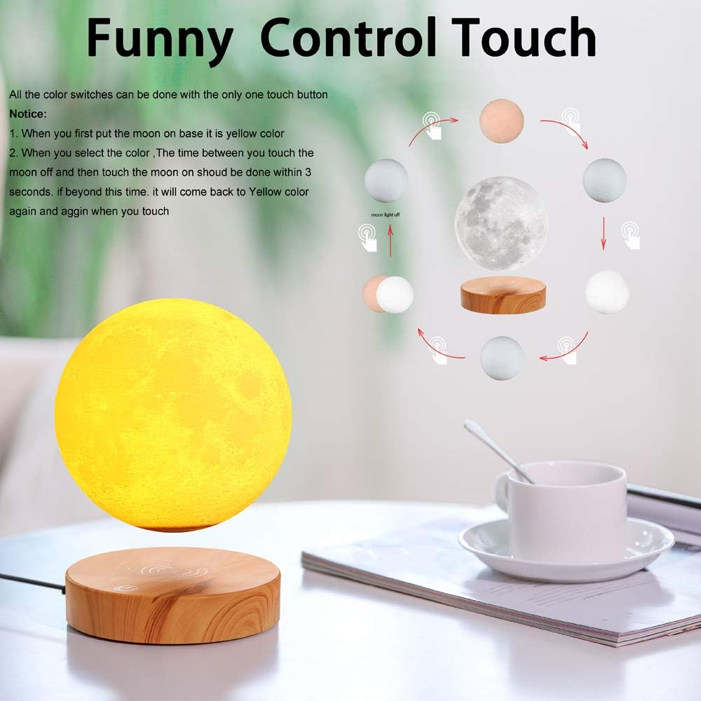 VGAzer Levitating Moon Lamp,Floating and Spinning in Air Freely with 3D Printing LED Moon Light Has 3 Colors for Unique Christmas Gifts,Room Decor (3 Colors)