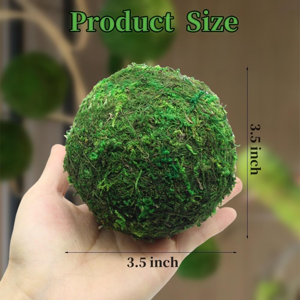 Large Decorative Moss Balls, 9 Pcs 3.5" Green Dried Moss Spheres, Greenery Balls Faux Mossy Globes, Balls for Bowls Filler, Wedding Decors, Centerpiece (3.5"- Set of 9)