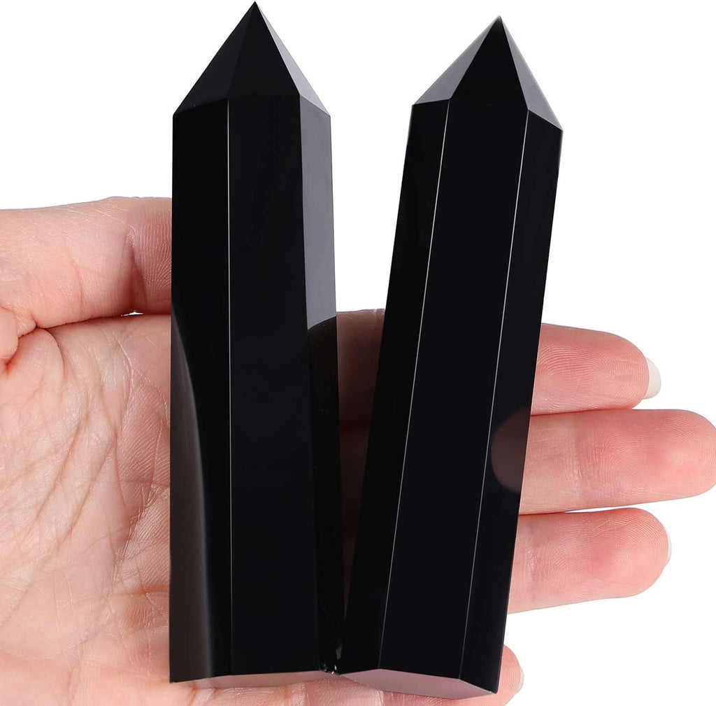 LAIDANLA Obsidian Healing Crystals Wands 3.5-4" Polishing Natural Reiki Energy Wand Stone Hexagonal Point Large Crystal Gemstones for Meditation Therapy Crystal Grid Decoration 1Pcs