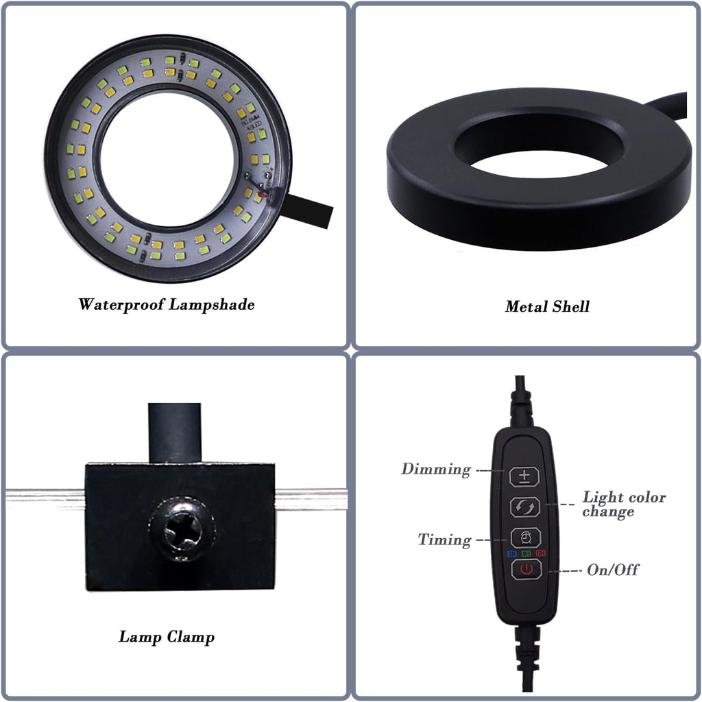 Upgraded Aquarium Light with Timer Clip On Fish Tank LED Light Small USB Light Dimmer Multi-Color White+Warm Yellow+Yellow 1 to 5 Gal (Adapter NOT Included)