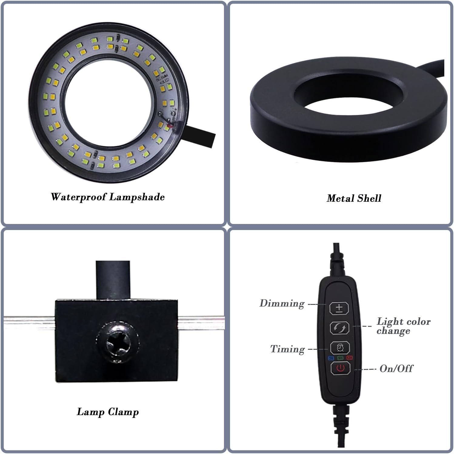 Upgraded Aquarium Light with Timer Clip On Fish Tank LED Light Small USB Light Dimmer Multi-Color White+Warm Yellow+Yellow 1 to 5 Gal (Adapter NOT Included)