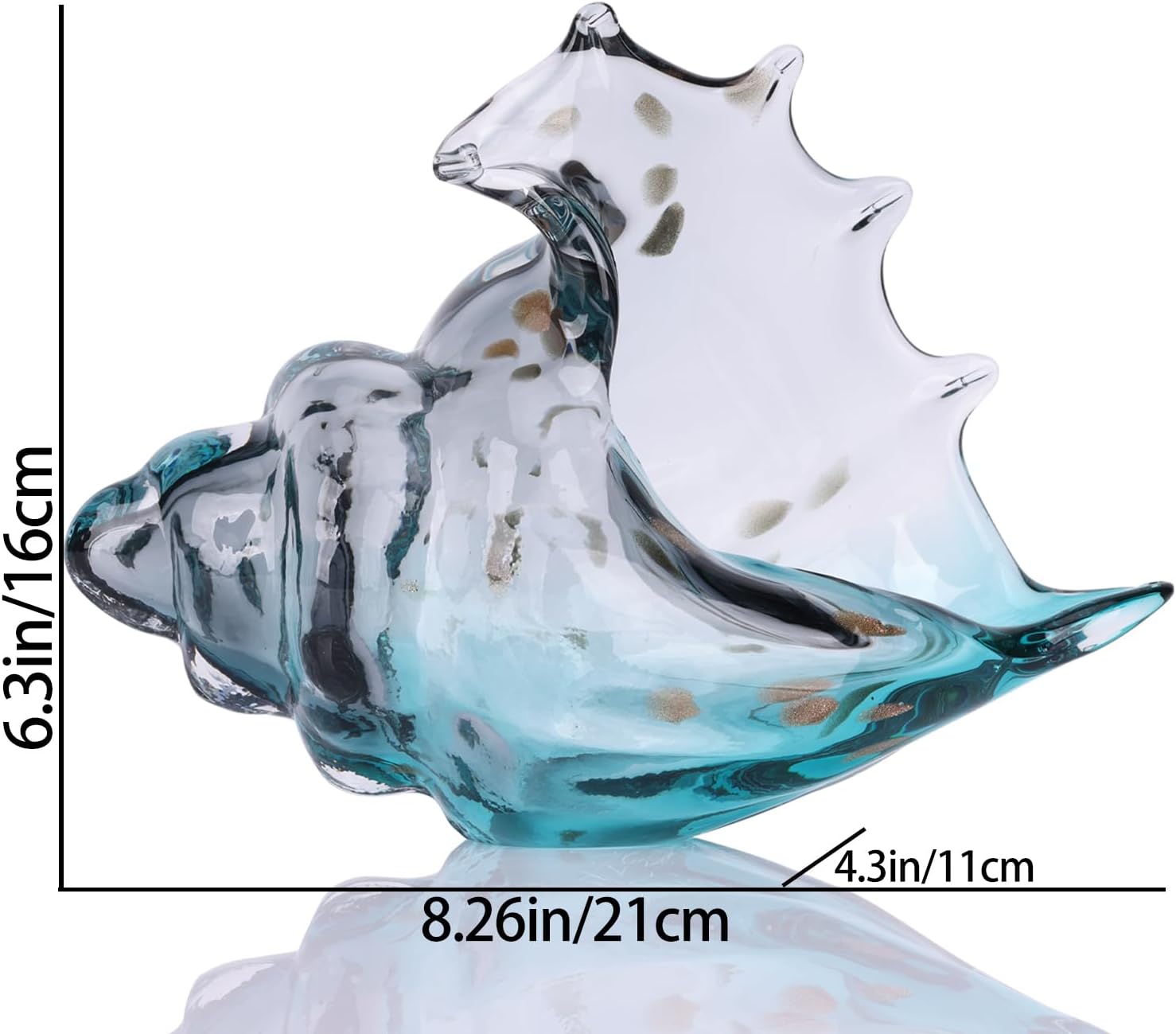 Hand Blown Glass Conch Statue, Gray Glass Art Figurine, Conch Shell Coastal Home Decor, Living Room TV Stand and Bookcase Decor, Bathroom Shelf top and Cabinet Decor.