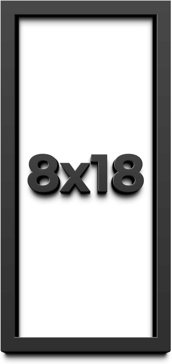 8x18 Shadow Box Frame Black | 1 Inch Deep Solid Wood Shadowbox Display Frame | UV Resistant Acrylic Plexiglass, Acid Free Backing, and Hanging Hardware | Dugan Picture Frame Style