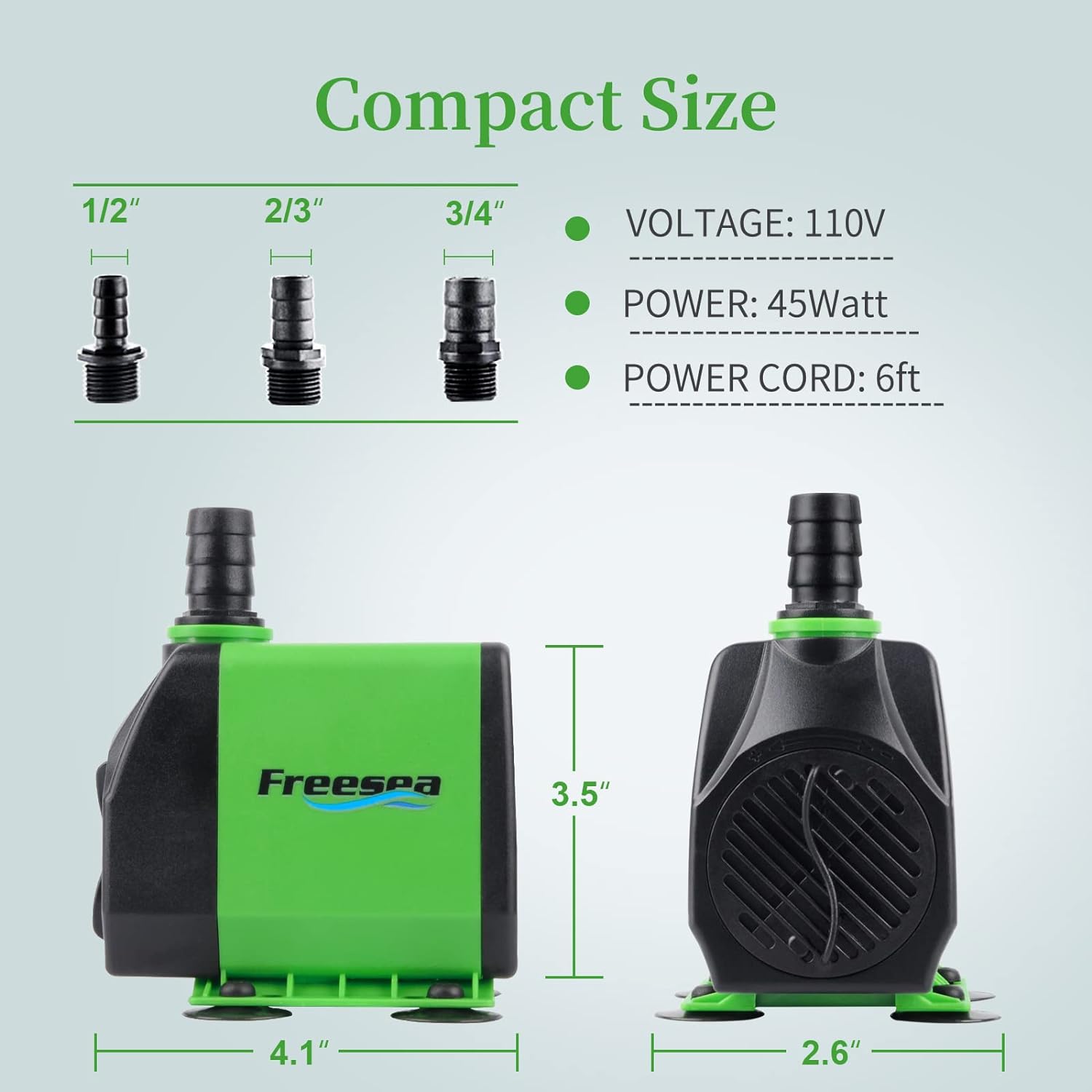 FREESEA Fountain Submersible Water Pump: 800GPH 45W Adjustable Ultra Quiet Aquarium Pump with 3 Nozzles 10ft High Lift for Small Pond | Fish tank | Waterfall | Outdoor | Hydroponics
