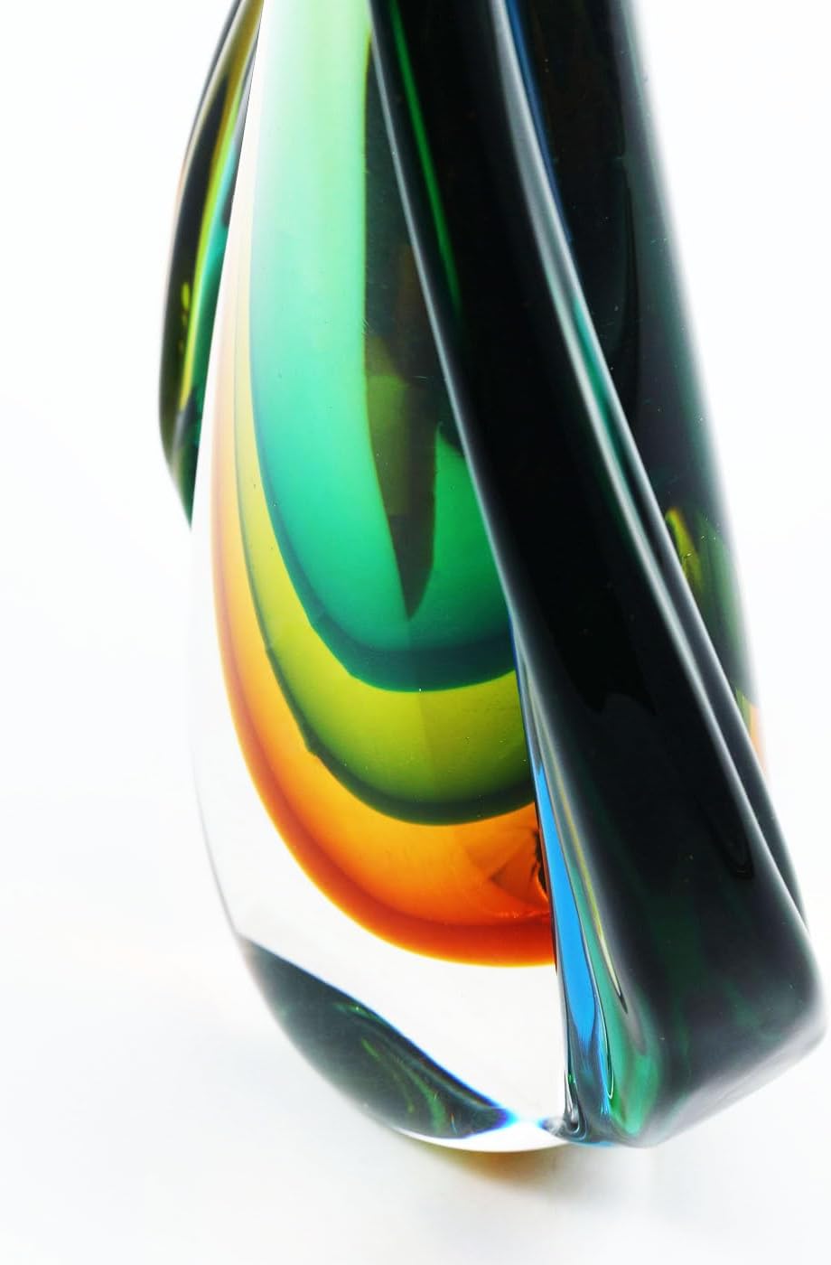 Luxury Lane Hand Blown Green Flame Teardrop Sommerso Art Glass Sculpture for Home Decor 10 inch Tall Centerpiece Table Decoration