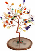 Quartz Crystal Feng Shui Money Tree Natural Agate Flakes Geode Base Bonsai Style Decoration for Luck and Wealth 3.6"- 4.6" (Multicolor)