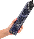 JIC Gem Extra Large Blue Sodalite Obelisk Tower Points Natural Healing Crystal Wand 6 Faceted Blue-Veins Stone Quartz Crystals Tower Wand Home Decor Reiki 3.0-3.5 Lbs