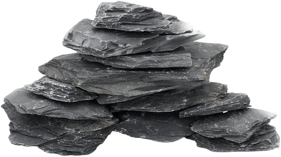 Unocho Natural Slate Stone Reptile Basking Platform Rock 10lb Fish Tank Rocks for Aquascaping Terrarium Decoration&Reptile Habitats Tortoise Enclosures(2-6 inches)