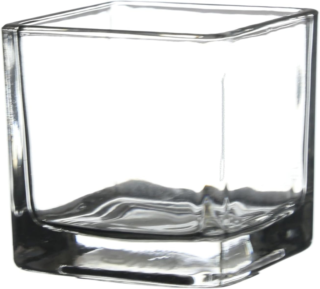 WGVI 6 Pcs Clear Square Glass Tea Light Votive Candle Holders, Width 2", Height 2", Small Cube CandleHolders Container Dish Terrarium Tabletop Ambient Décor