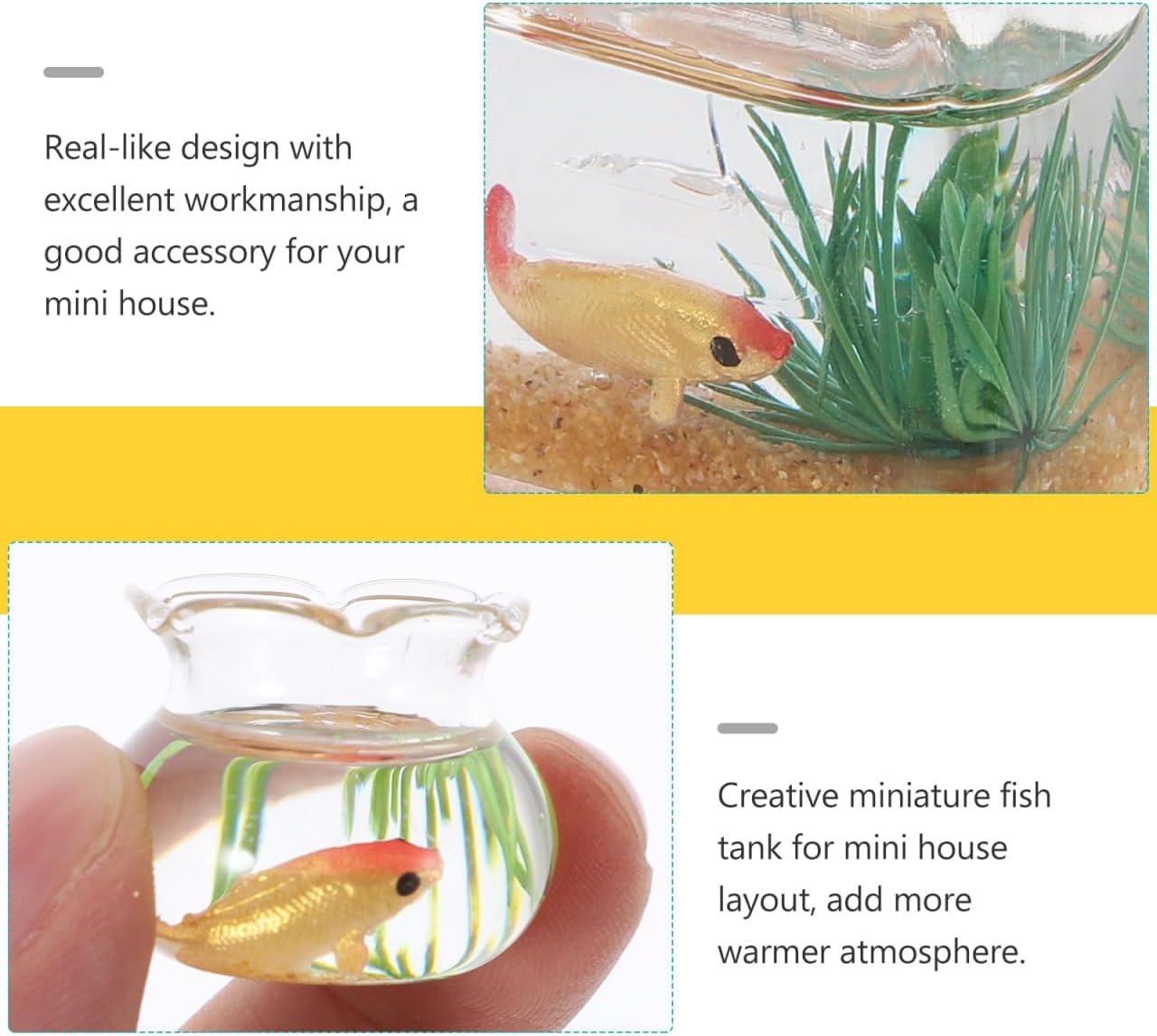 1:12 Scale Mini Glass Fish Tank - Miniature Round & Square Bowl for Dollhouse Accessories Home Decor Garden Scene Desktop Ornament, Kids Adult Collectors