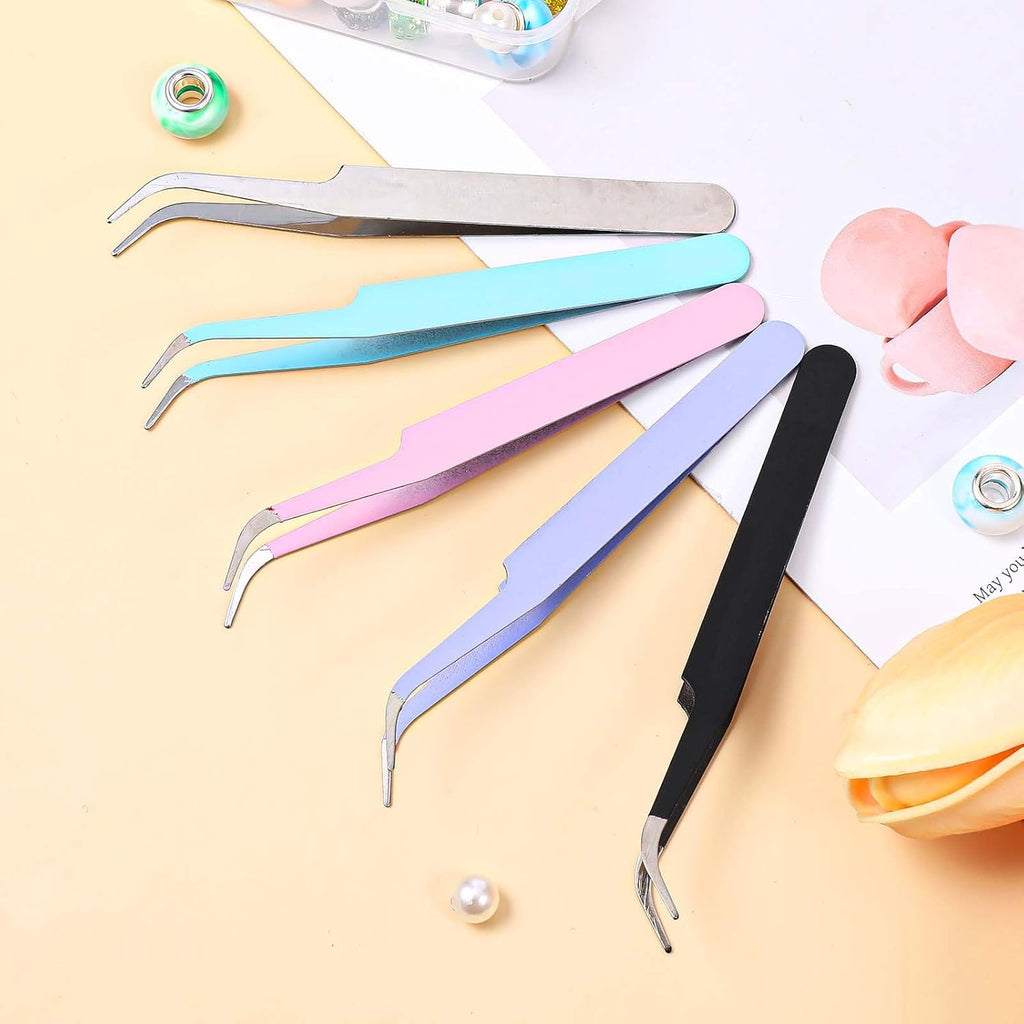5 Pcs Sticker Tweezers for Crafting, Curved Craft Tweezers Stainless Steel, Multipurpose Precision Crafting Tweezer for Scrapbooking, Jewelry Making, Lash Extensions, DIY Projects (Multicolor)