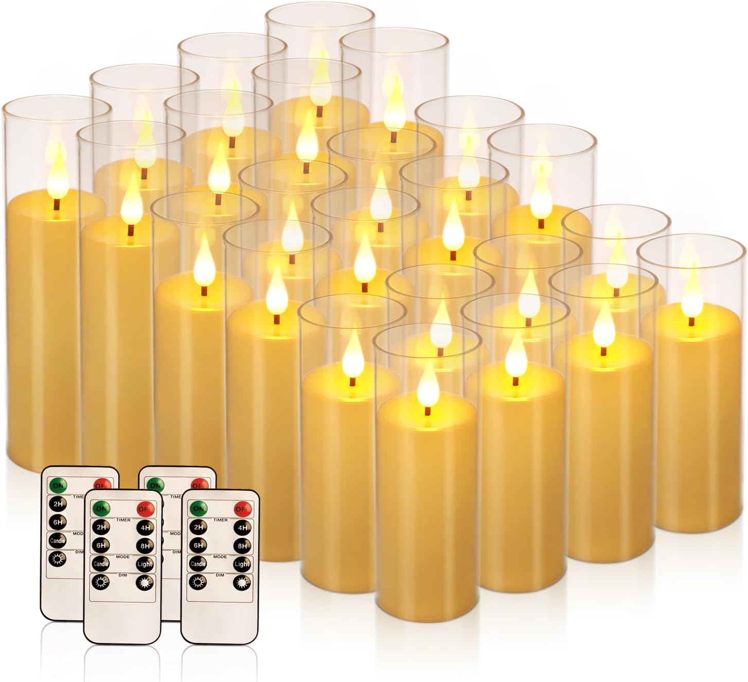 Flickering Flameless Candles Battery Operated with Remote,Led Pillar Candles with Realistic Moving Wick Candles for Halloween,Christmas,Home Decor Pack of 24 (D2.2 xH 5" 6" 7")(Ivory)
