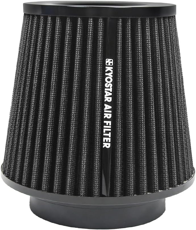 Kyostar 3/3.5/4inch Inlet Cold Air Intake Cone Replacement Performance Washable High Flow Dry Air Filter, Black