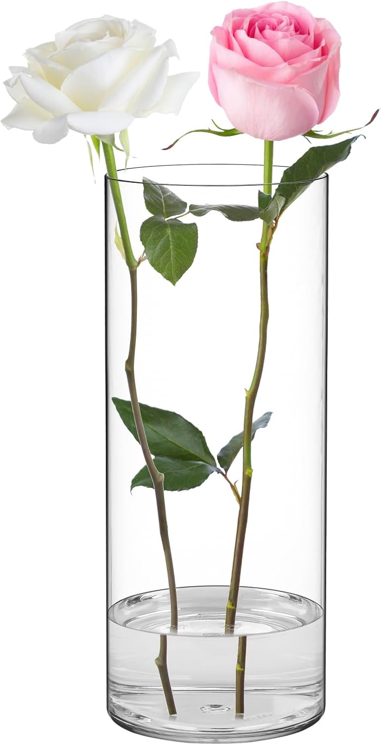 SUREAM Cylinder Vases, 9.8 Inch Tall Plastic Flower Vase, Clear Vases for Centerpieces, Wedding, Table, Party, Dinners, Room Decoration, Opening Round(Not Glass)