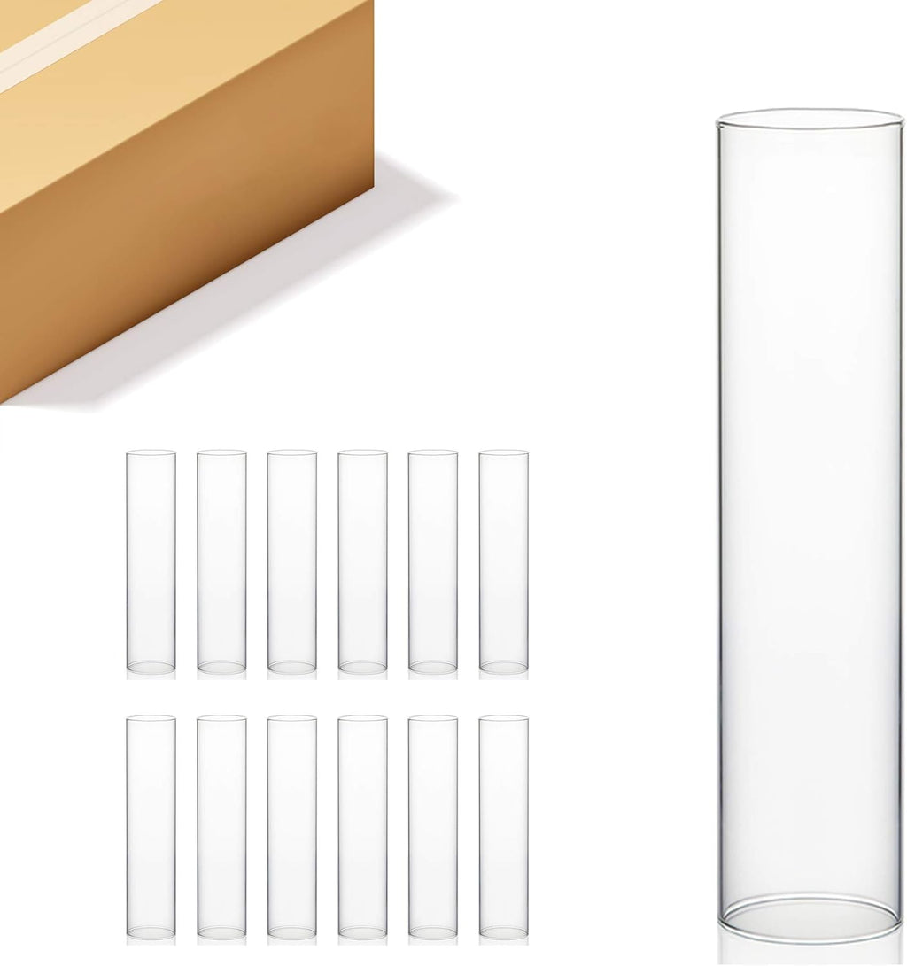 WGVI Hurricane Candle Holder Sleeve, Wide 4", Height 18", Clear Glass Cylinder Candleholder, Chimney Tube, Open Ended Candle Shade, 12 Pieces Bulk
