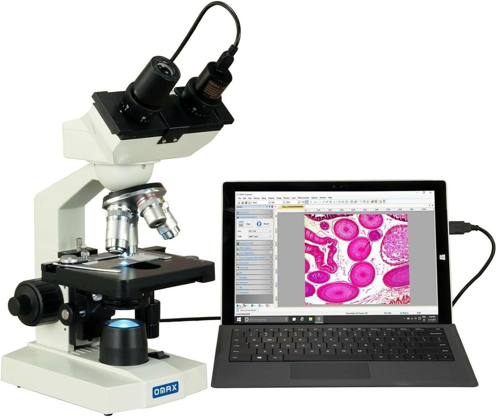 OMAX - 40X-2500X LED Binocular Lab Compound Microscope with 5MP Camera and Mechanical Stage - M82EZ-C50S