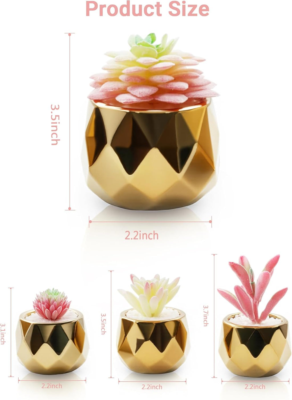 VIVERIE Mini Succulents Plants Artificial in Pots-Pink with Golden Ceramic, Christmas Small Fake Succulents Plants for Home Decor Indoor Christmas Decor for Women, Set of 4, Gifts for Mom