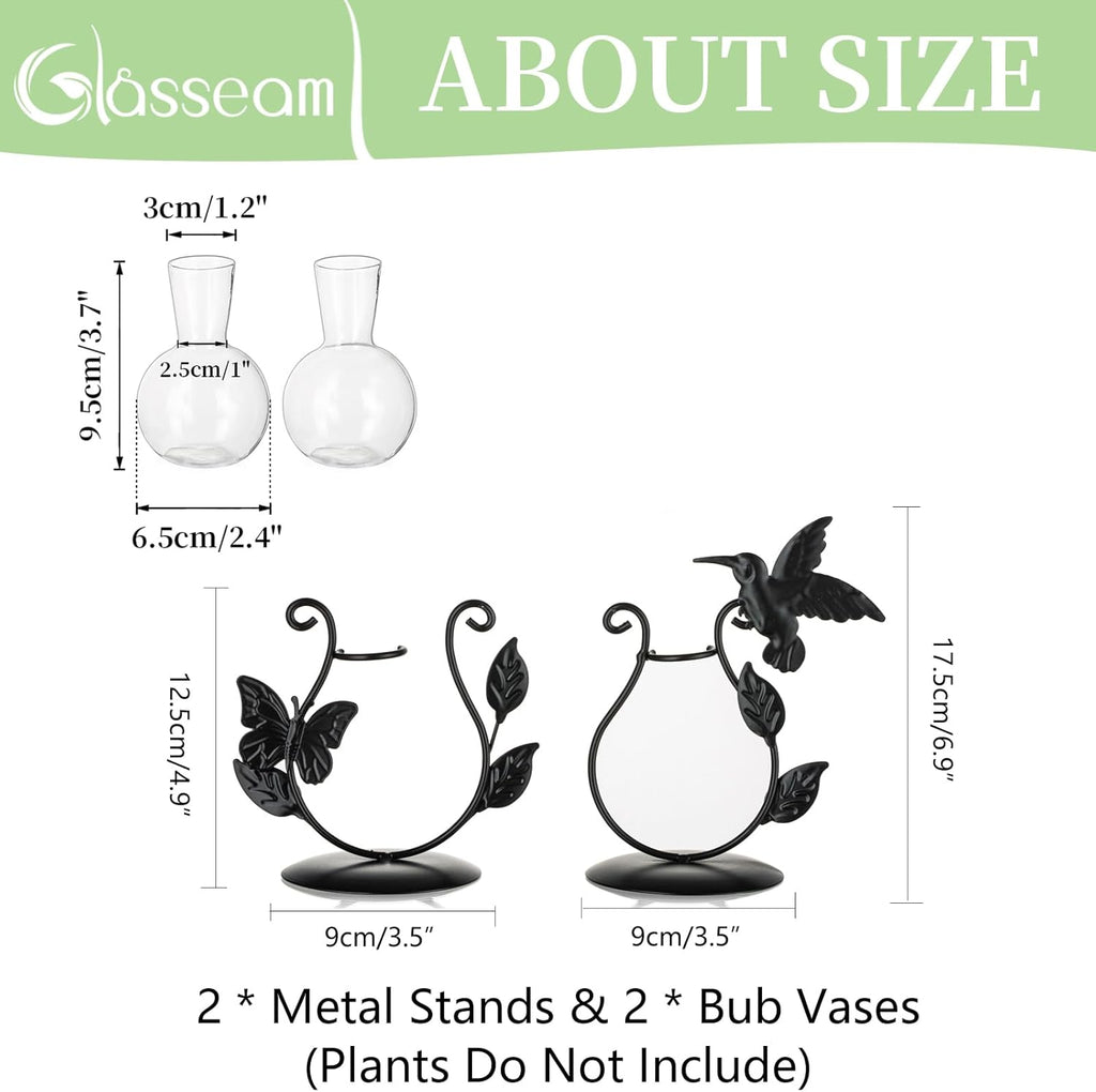 Glasseam Unique Propagation Stations: Set of 2 Glass Terrarium for Indoor Plants Cute Hydroponic Bulb Planter Propagated Plant Jars Propogation Station Vase for Women Mom Plant Lovers