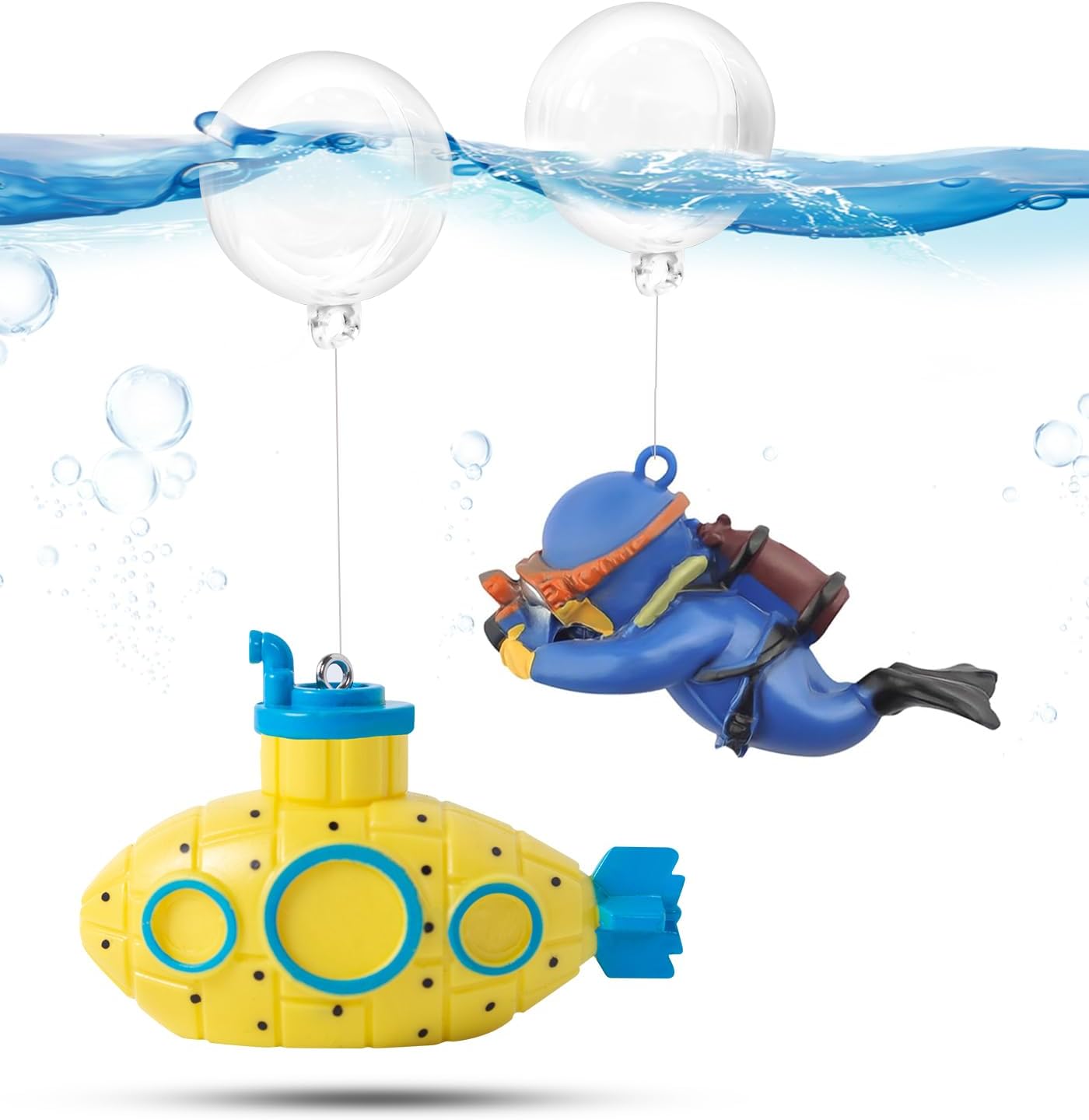 CousDUoBe 2.1 in Mini Floating Submarine Fish Tank Decoration Set，Cute Retro Submarine Set and Floating Diver,Aquarium Decorations Resinous Betta Fish Tank Accessories