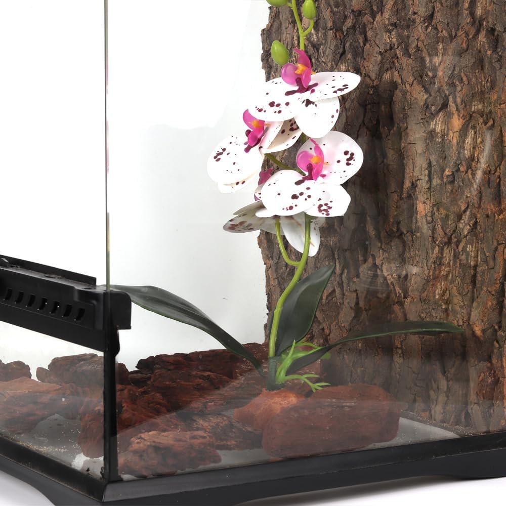 Fake Orchids Artificial Flowers, Reptile Terrarium Decor Plants, Bearded Dragon Tank Accessories fit Crested Gecko Leopard Lizard Chameleon Ball Python Snake Frog - Spotted