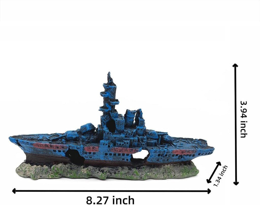 Shipwreck Aquarium Decor, Resin Fish Tank Ornament, Realistic Sunken Ship for Fish Hideout & Underwater Landscaping (Blue)