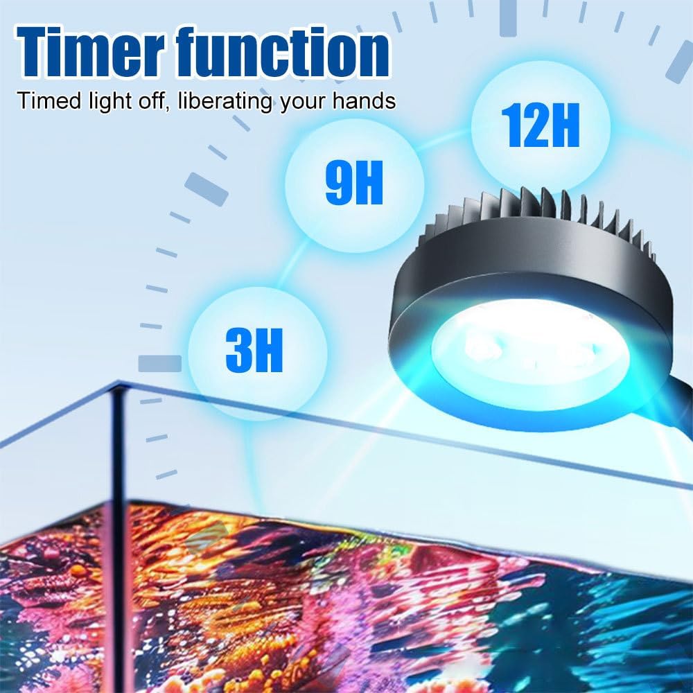 DONGKER Clip On Aquarium LED Light,10-Level Brightness Adjustment Aquarium Full Spectrum Light with 3h/9h/12h Timer & 360° Rotation Lamp Rod for Tank Thickness 0.7cm/0.3" or Less