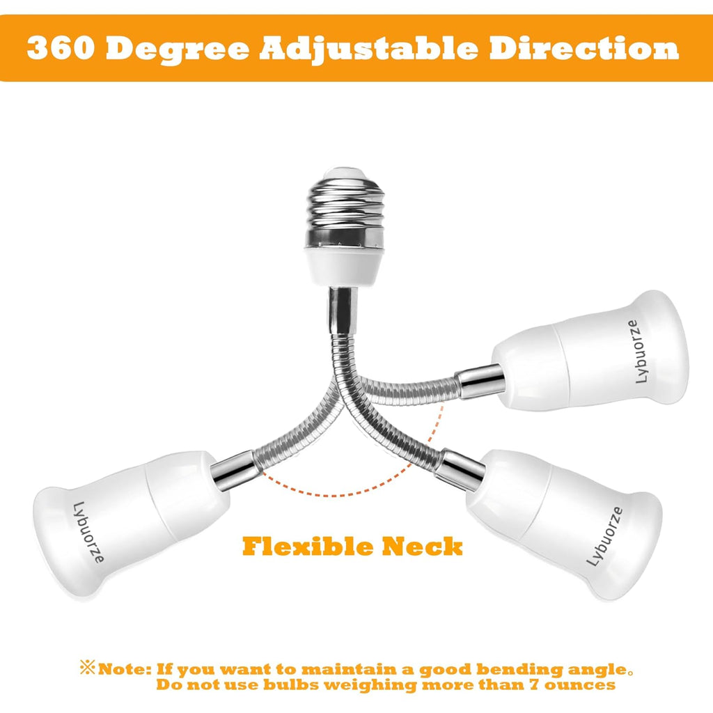 Light Bulb Extender Socket (2-Pack), 19 CM 7.5 Inch Socket Extension, 360° Bendable Adjustable Standard E26/E27 Screw Base Extender Adapter