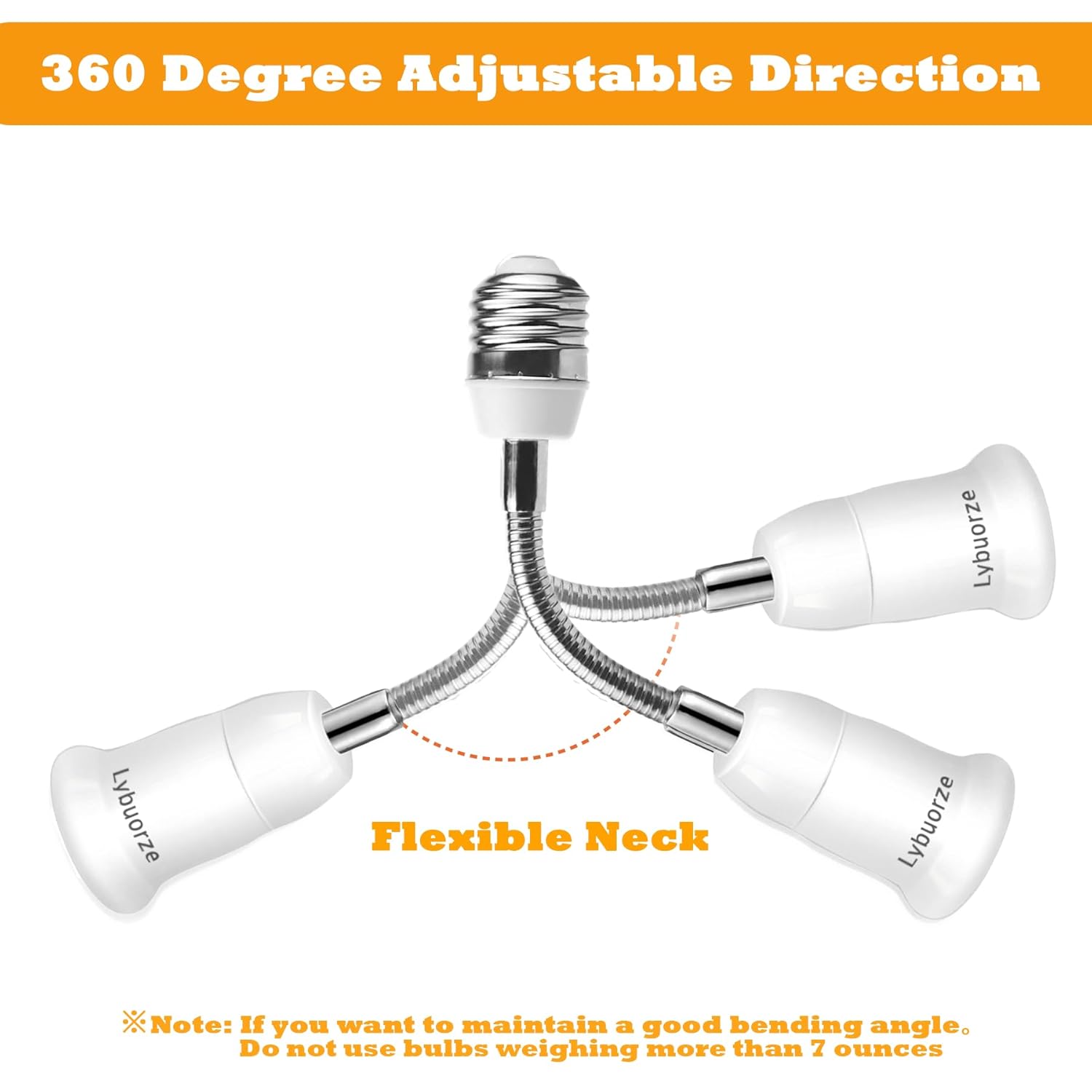Light Bulb Extender Socket (2-Pack), 19 CM 7.5 Inch Socket Extension, 360° Bendable Adjustable Standard E26/E27 Screw Base Extender Adapter