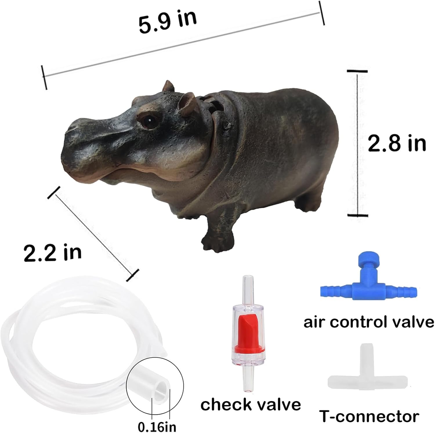 Fish Tank Bubbler Decorations Aquarium Ornament Kit with Air Stone Pump - Hippo Aquarium Decor