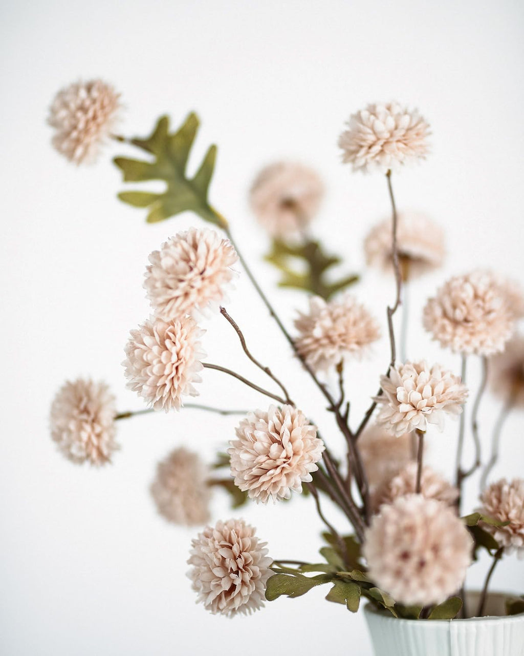 DuHouse 6pcs Artificial Flowers Faux Silk Pompon Mum,Silk Small Mini Chrysanthemum Ball with Stems for Wedding DIY Champagne Arrangements Bouquets Centerpieces Home Decorations(Beige)