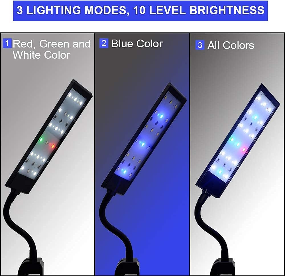 Fish Tank Clip on Light, VARMHUS RGB Clamp Aquarium Light Fish and Plant Aquarium Lighting with Timer Dimmer for Sunrise and Sunset (7W)