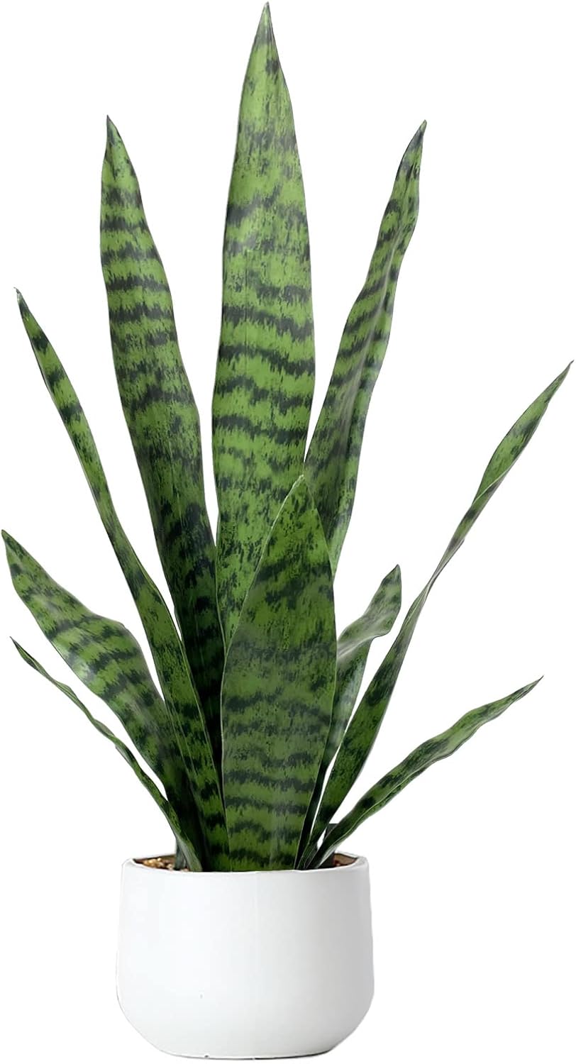 Artificial Snake Plant 22.5" Faux Agave Fake Sansevieria Artificial Potted Plants for Indoor and Outdoor Home Office Décor (White Pot)