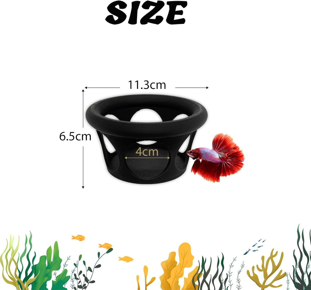 Floating Betta Fish Hideaway, Aquarium Suspended Resting Spot, Feeder for Small Fish and Shrimp, 3D Printed, Decorative Floating Cave Accessory for Aquariums. (Black)