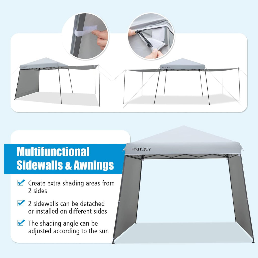 Tangkula 10x10 Ft Pop Up Canopy with Sidewalls, Portable Outdoor Tent with Center Lock, 16 Stakes, 12 Ropes, Roller Bag, UPF50+ Canopy Tent with Dual Awnings for Camping, Patio, Market