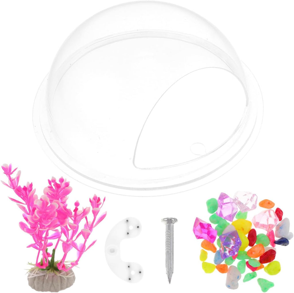 POPETPOP Transparent Wall Mounted Fish Tank Acrylic Hanging Aquarium with Artificial Plants Space-Saving Wall Decor for Home 6.69X6.69X3.14 Inches