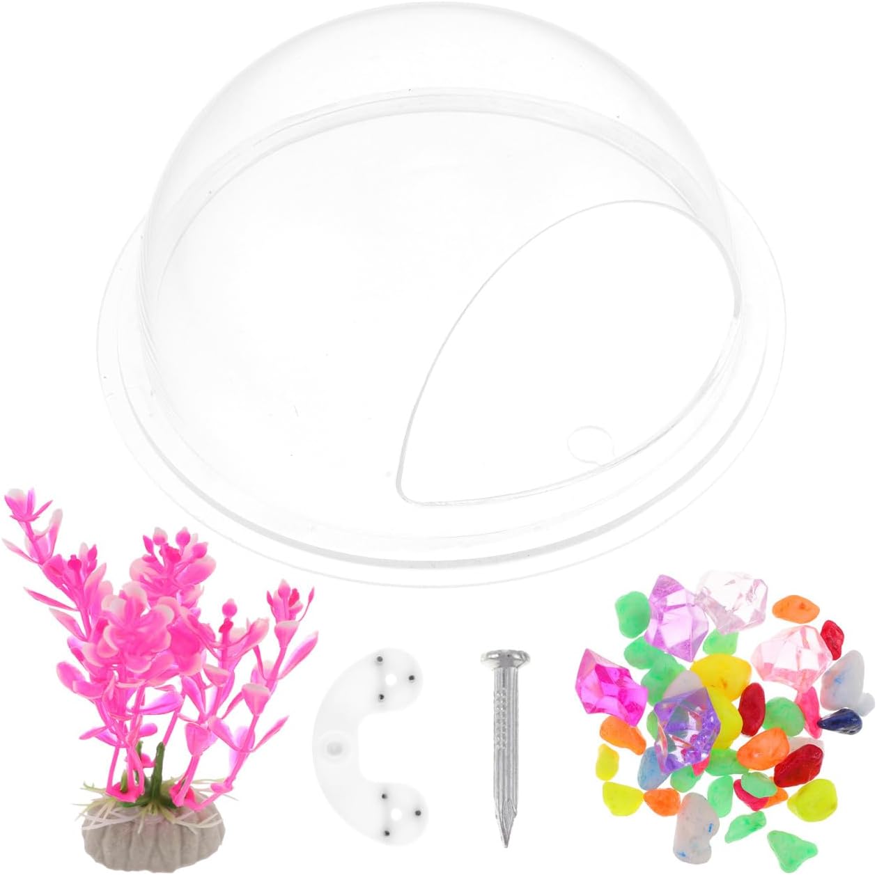 POPETPOP Transparent Wall Mounted Fish Tank Acrylic Hanging Aquarium with Artificial Plants Space-Saving Wall Decor for Home 6.69X6.69X3.14 Inches