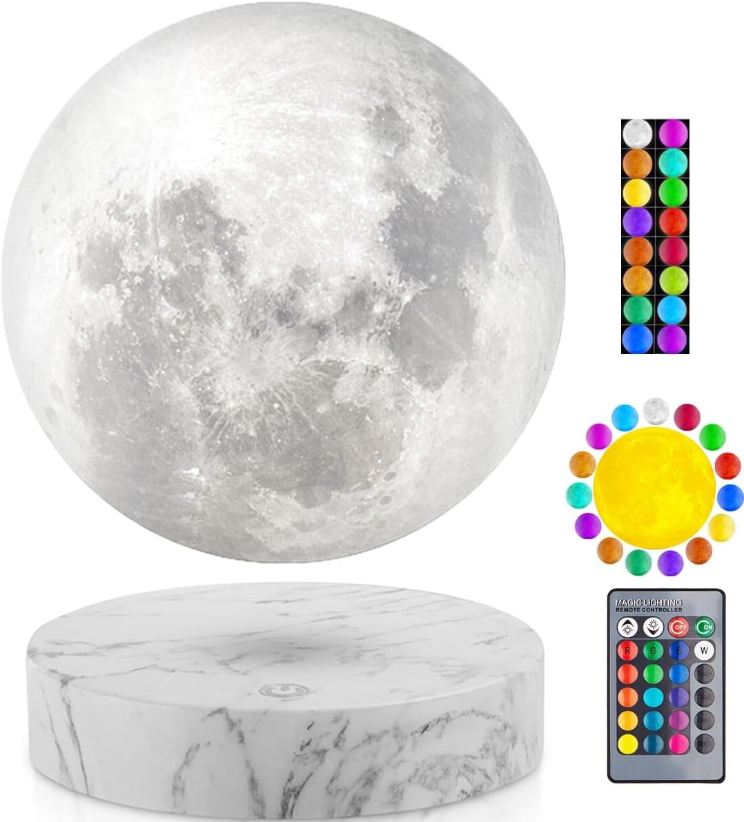 VGAzer Levitating Moon Lamp, Floating Moon Lamp,Floating and Spinning in Air Freely with Adjustable Bightness Moon Night Light for Unique Gifts,Room Decor,Office Desk Tech Toys (16 Colors)