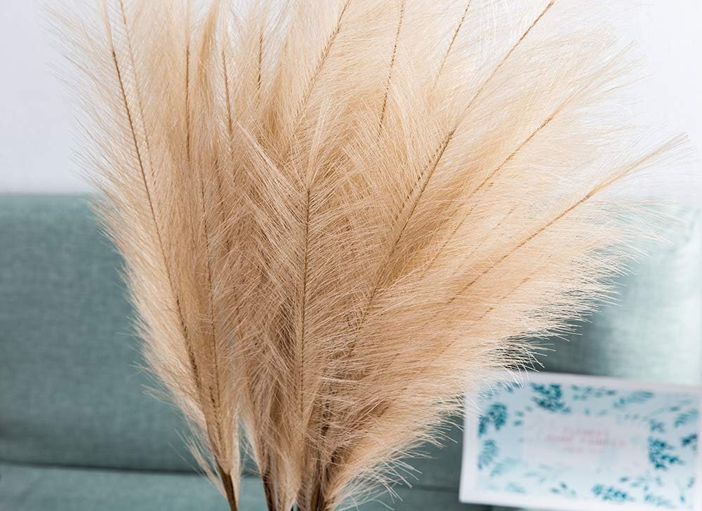 UiiziC Faux Pampas Grass Dried Fluffy Artificial 6pcs 35" Ascendant Grass for Vase Fillers Wedding Party Bouquets Home Hotel Centerpieces Decor (Brown)