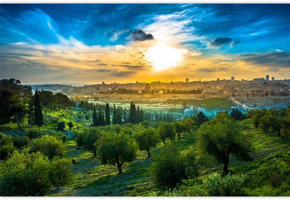 Jerusalem Backdrop Sunset Cityscape View of Old City Mount of Olives Decorations Background Religious Church Events Backdrop Holy Israel Party Jewish Temple Banner Studio Props 5x3ft
