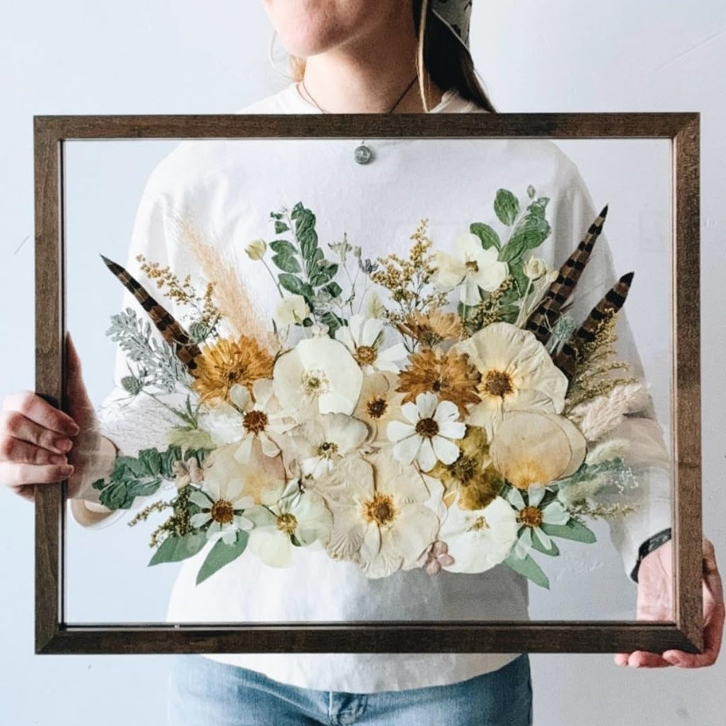Floating Frame 16x20 Pressed Flower Frames Walnut Wood Double Glass Floater Frame 20x24 Floating Picture Frames Shadow Box 16x20 Bouquet Frames For Wedding Memory