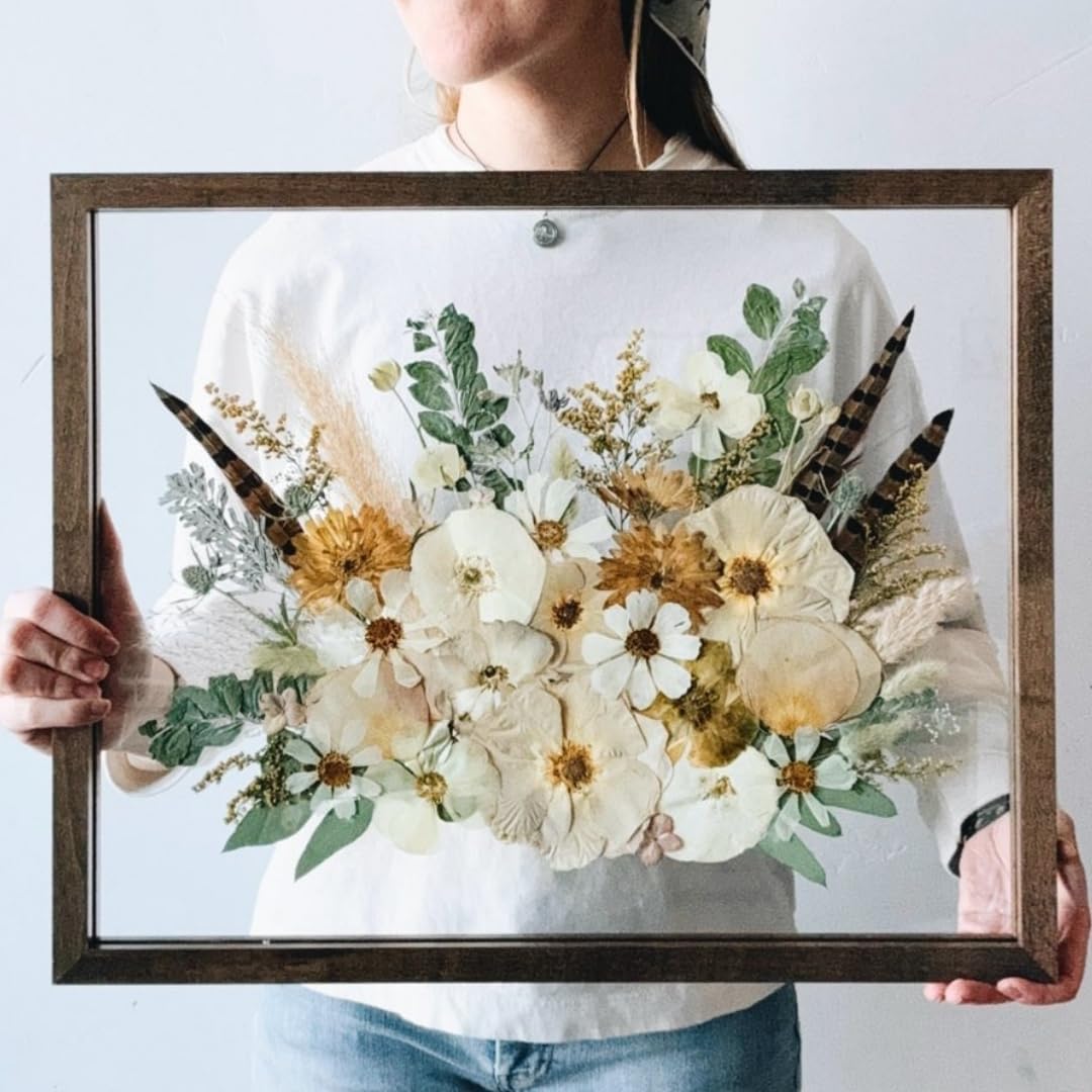 Floating Frame 16x20 Pressed Flower Frames Walnut Wood Double Glass Floater Frame 20x24 Floating Picture Frames Shadow Box 16x20 Bouquet Frames For Wedding Memory