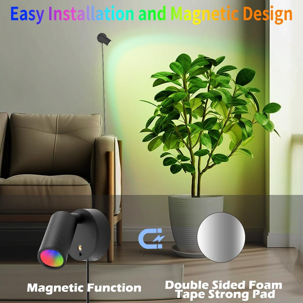 Spot Light with Remote Control Indoor, RGBW Color Changing Wall Light, Mini Spot Lights for Plant, Painting, Artwork, Accent Lighting 2 Pack (Black)