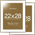 Homeforia 22x28 Picture Frame Bronze, High End Metal 22 x 28 Large Poster Frames with Mat 18 by 24 Photo, 22x28 Brass Frame Matted to 18x24 Print, 28x22 Thin Frames, Tempered Glass, Wall Kit, Set of 2