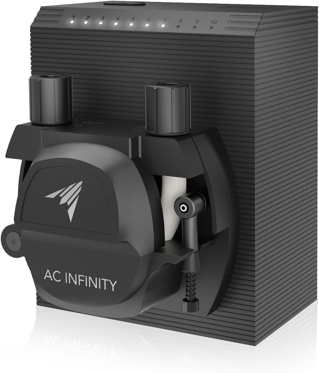 AC Infinity Peristaltic Dosing Pump, 10-Level Control with Adjustable 21-210 mL/min High Flow Rate, Roller Pump for Hydroponics, Aquariums, Scientific Labs