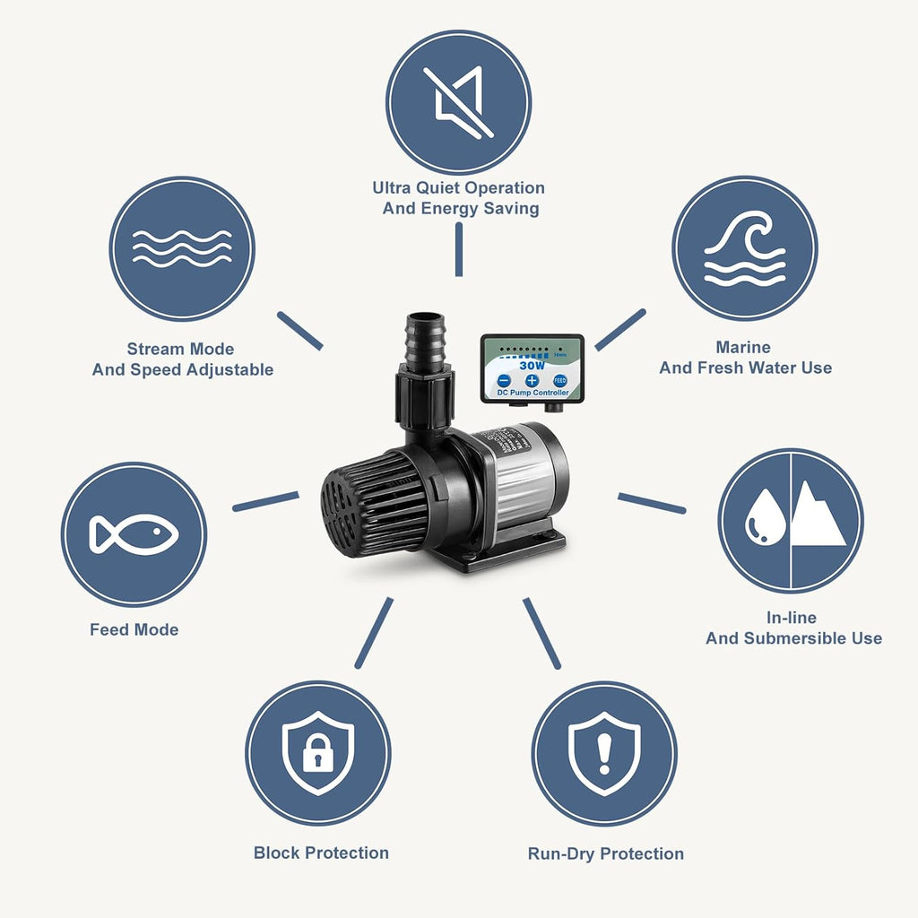 310GPH Nano Aquarium DC Pump With Controller,12W Small DC24V Return Pump for small fish tank,5ft max lift,submersible and inline mini water pump for saltwater and fresh water