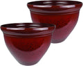 The HC Companies 16 Inch Pizzazz Round Planter Pots with Ceramic Look, Lightweight UV-Resistant Plastic Outdoor Planters, 2-Pack Flower Pots for Garden & Home Decor, Warm Red