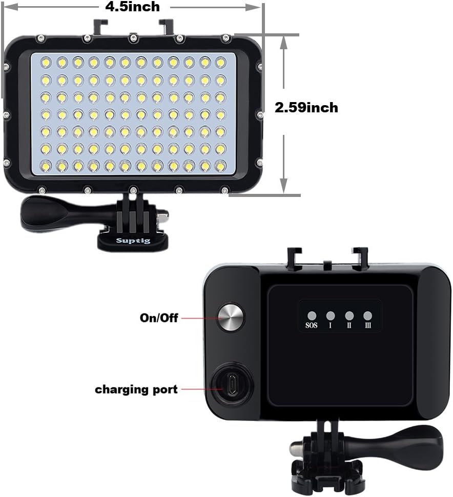 Suptig Underwater Lights Dive Light 84 LED High Power Dimmable Waterproof LED Video Light Waterproof 164ft(50m) for Gopro Canon Nikon Pentax Panasonic Sony Samsung SLR Cameras Black
