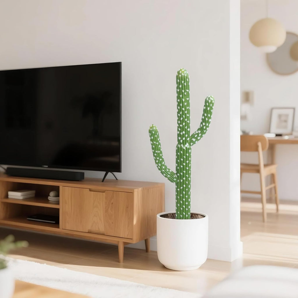 momoplant Artificial Cactus Succulent Plant, 34 Inch Tall Faux Fake Desert Cacti Plant with Black Planter for Home Garden Office Floor Decor